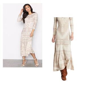Polo by Ralph Lauren Southwestern Aztec Beige Thermal Midi Maxi Dress Size M